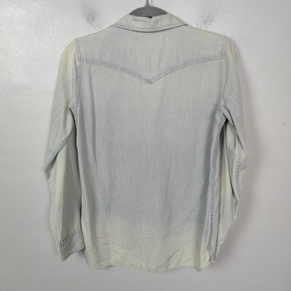 Madewell Chambray Top Women's XS Light Wash Lace Up Neckline Pockets - Picture 4 of 6